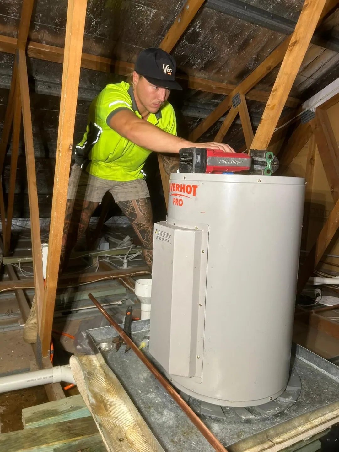 Rose Plumbing installing a hot water system on a Newcastle job